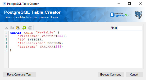 PostgreSQL Destination - Create Table